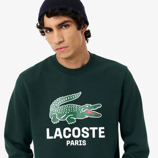 Lacoste Men's Classic Fit Printed Crew Neck Sweatshirt in Forest green Cotton fleece, photo 2 of 10 from Lacoste