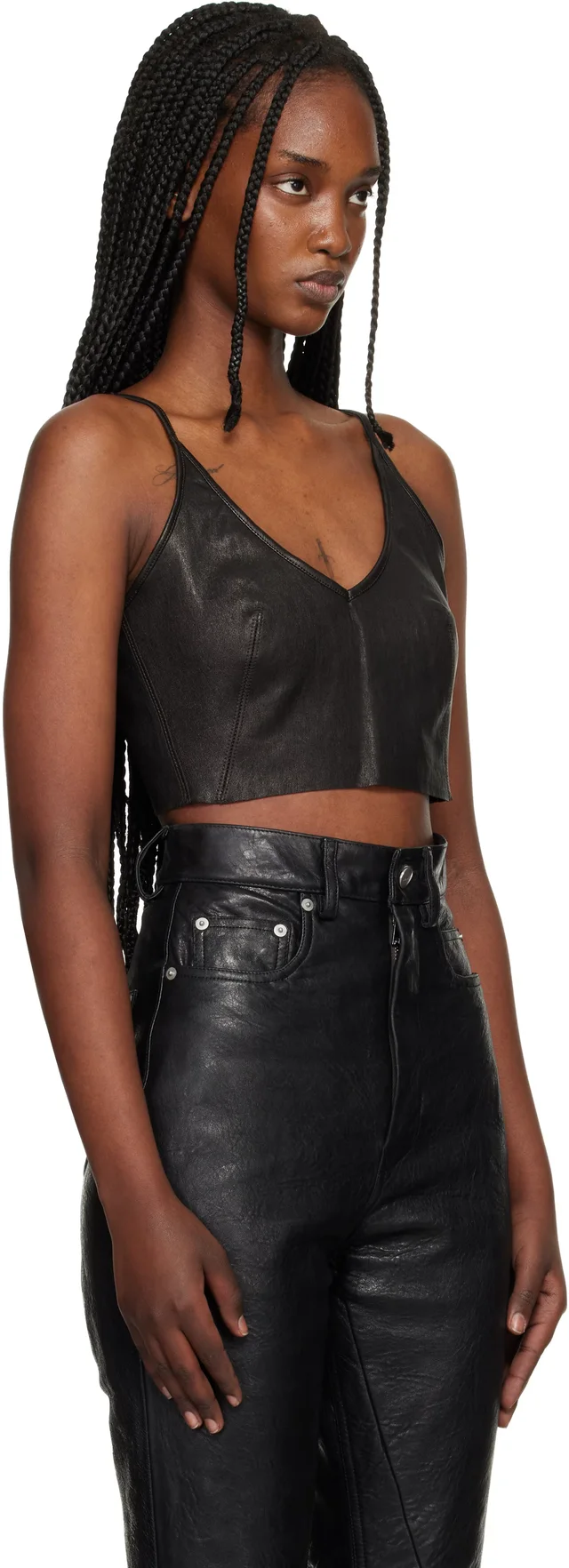 Rick Owens Black Temple Stretch Lamb Leather Top, photo 2 of 4 from SSENSE