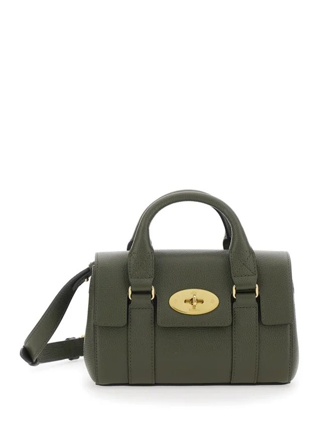 'Bayswater Mini' Green Handbag with Clasp Closure in Grained Leather for Women in Green, image 1 of 1 from Gaudenzi Boutique