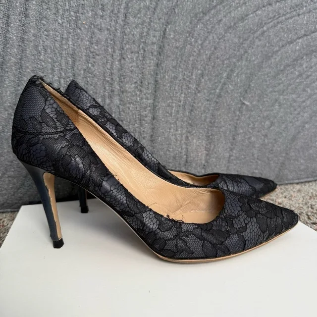 Valentino Garavani Lace Slip On Pointed Toe Heels Pumps Shoes Size 37 in black from Poshmark