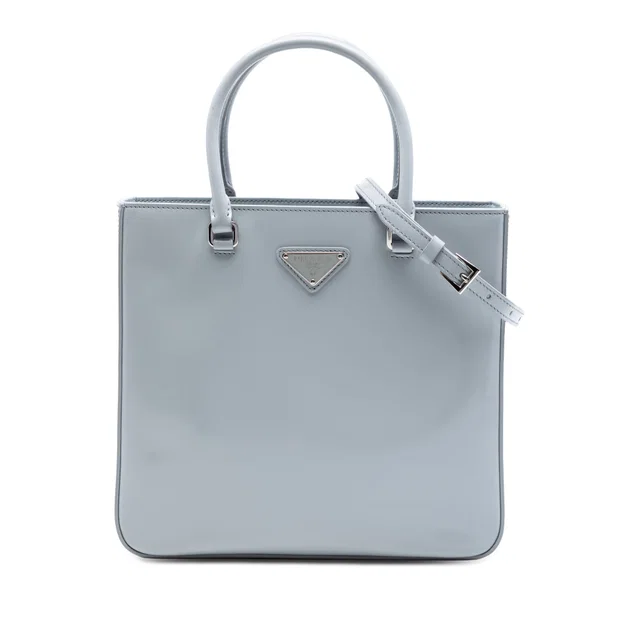 Blue Prada Medium Spazzolato Leather Satchel in Blue Leather from Designer Revival