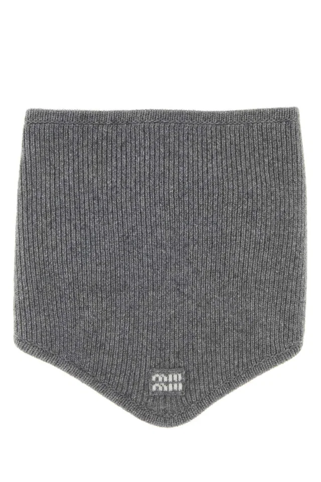 Miu Miu Virgin Wool Cashmere Scarf — Gray Lana Vergine Scarfs in Grey Cashmere from HEWI