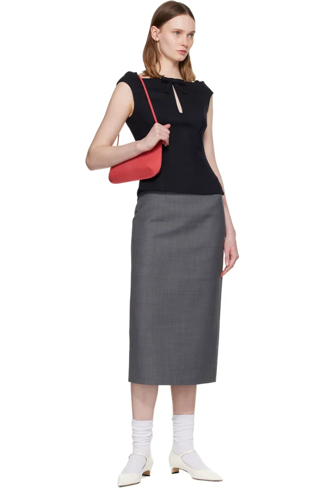 SHUSHU/TONG Navy Keyhole Cold-Shoulder Crop Top, photo 4 of 4 from SSENSE