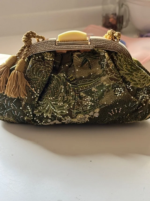 Judith Leiber Vintage Olive Gold Brown Swarovski Crystal Evening Bag in green|red|brown Woven leather from Poshmark