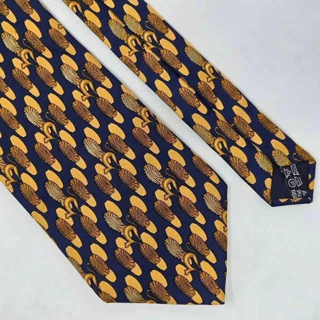 Lanvin Paris Silk Tie Blue Gold Geometric Cat Pattern Smooth 4" X 57" in blue|gold Silk from Poshmark