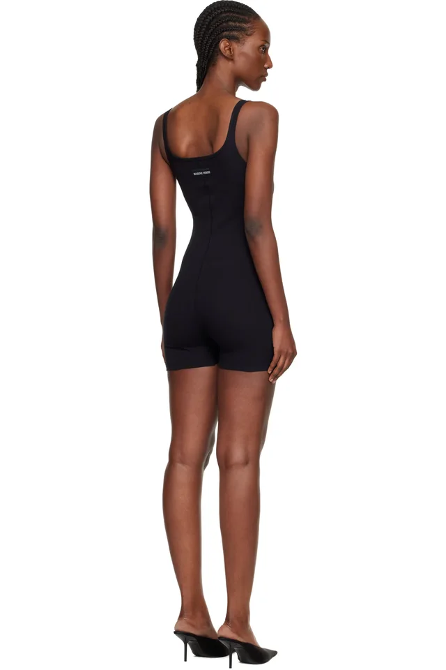 Marine Serre Black Moon Logo Ribbed Jersey Short Jumpsuit, photo 3 of 4 from SSENSE