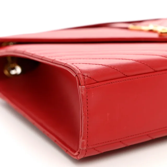 Saint Laurent Smooth Calfskin Matelasse Chevron Large Monogram Satchel Lipstick Red in Red Calfskin from FASHIONPHILE, photo 8 of 11