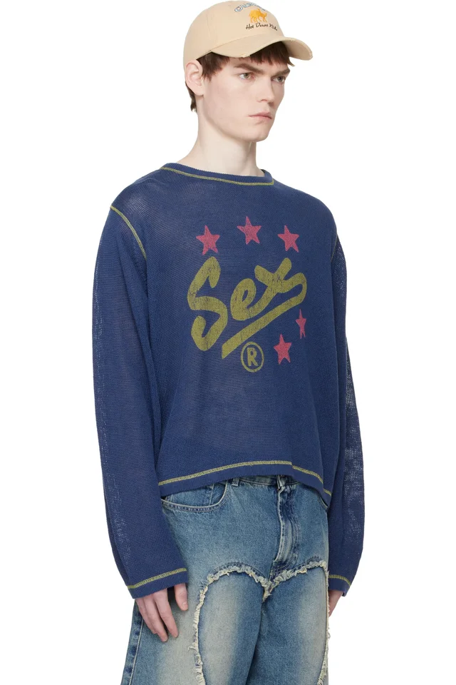 Carne Bollente Blue 'Spell It Out' Sweater, photo 2 of 3 from SSENSE