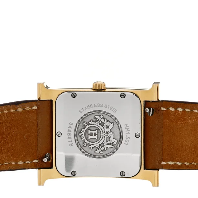 Hermès Stainless Steel Epsom 26mm Heure H Hour Quartz Watch Gold in Gold Epsom leather from FASHIONPHILE, photo 4 of 4