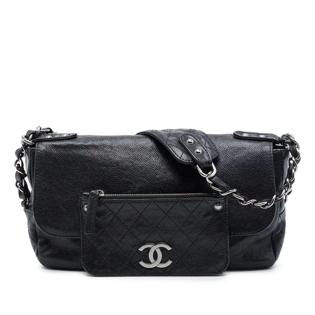 Black Chanel Caviar Pocket In The City Single Flap Shoulder Bag in Black Caviar leather from Designer Revival, photo 1 of 1