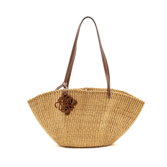 Loewe Anagram Shell Basket Tote Bag Raffia/Leather Brown/beige in Brown Raffia from EMIER