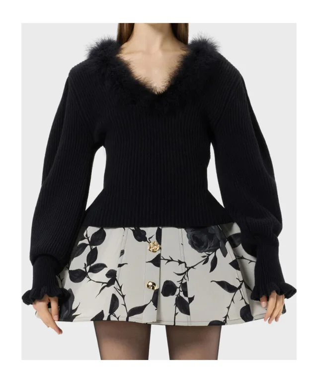 Blumarine Wool jumper with fur-trimmed neckline, photo 3 of 5 from SENSER