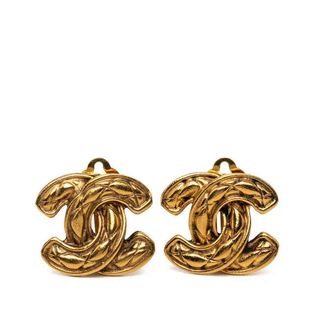 Gold Chanel CC Gold Plated Quilted Clip On Earrings in Gold from Designer Revival