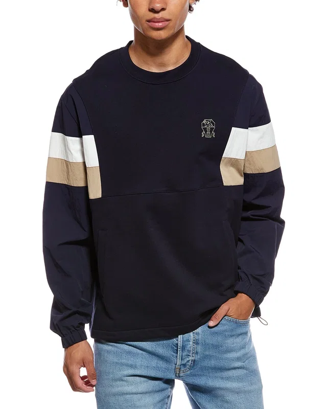 Brunello Cucinelli Mixed Media Crewneck Sweatshirt, image 1 of 1 from Gilt