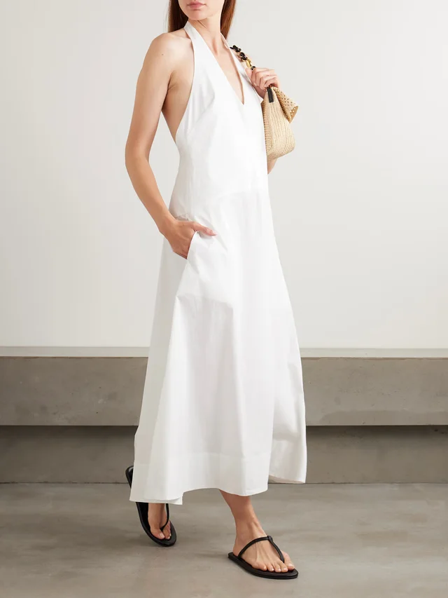 ST. AGNI Crinkled cotton-blend poplin halterneck maxi dress in White, photo 2 of 2 from NET-A-PORTER (Canada)