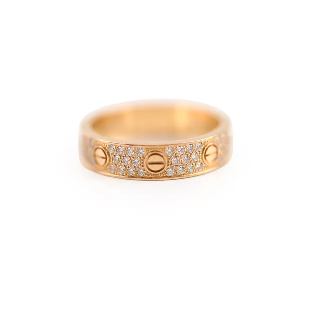 Cartier Classic Love Pave Rose Gold Size 54 Ring in Pink from The Purse Affair