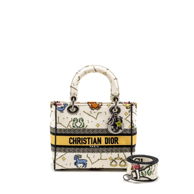 Dior Medium Lady D-lite Bag Pixel Zodiac Embroidery Canvas Multicolour Black hardware in Canvas from EMIER