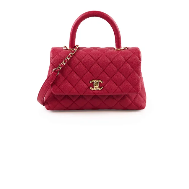 Chanel Coco Handle Small Caviar Raspberry Red/Pink (30 Series) in Red Caviar leather from The Purse Affair