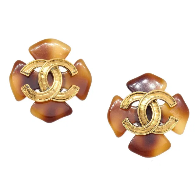 Chanel 1994 Tortoiseshell Earrings Clip-On Brown in Brown from AMORE Vintage Tokyo