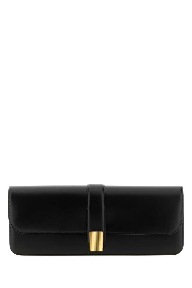 Khaite Blake Clutch — Black Cotton in Black Leather from HEWI