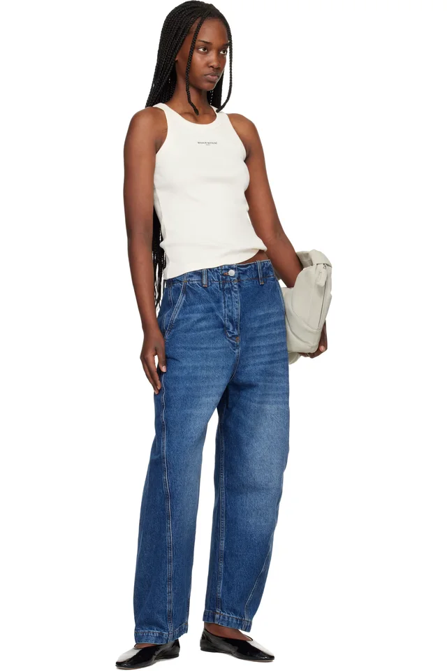 Beige 'Maison Kitsuné Paris' Ribbed Tank Top, photo 4 of 4 from SSENSE