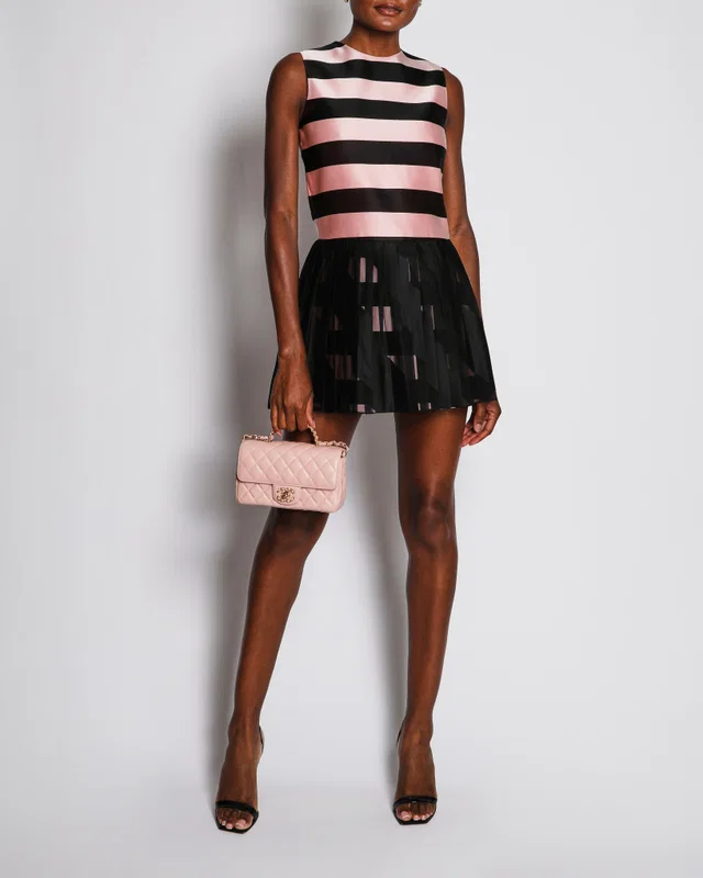 Dior Black and Pink Striped Sleeveless Mini Dress with Pleated Detail Size FR 38 (UK 10) in Black from Sellier