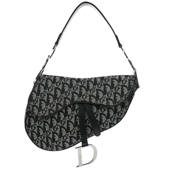 Dior Black Trotter Saddle Handbag in Black Canvas from AMORE Vintage Tokyo