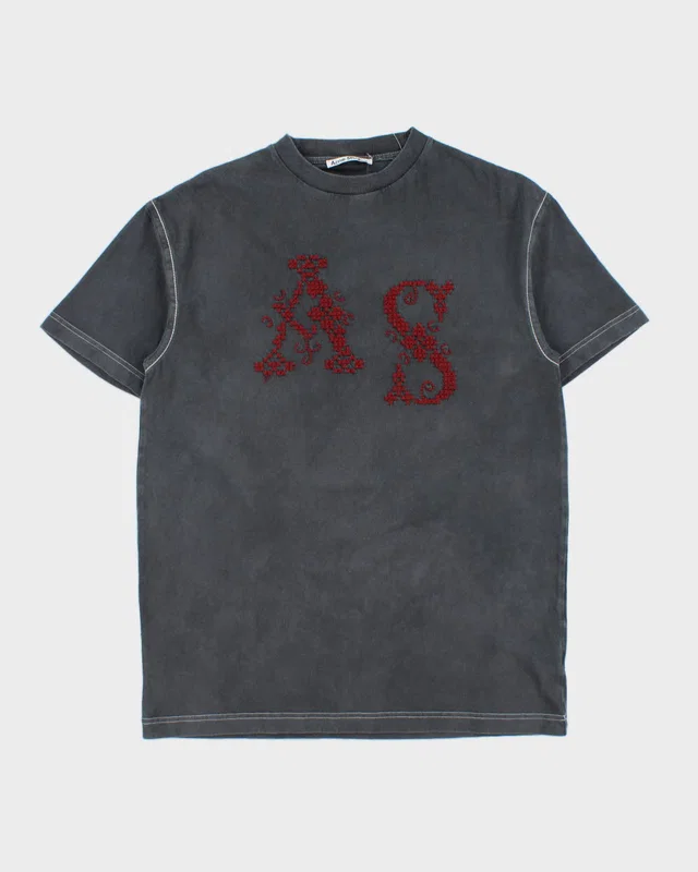 Acne Studios Faded Grey Heavyweight Embroidered Rope Stitch Oversized Crewneck T-Shirt - XXS in Grey from Rokit Vintage