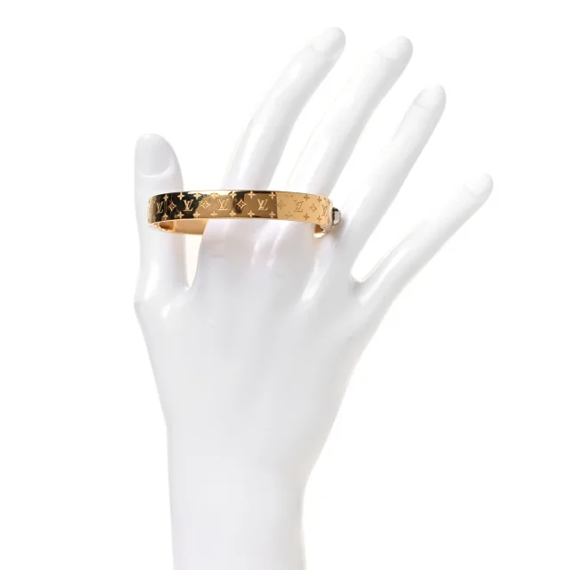 Louis Vuitton Brass Monogram Nanogram Cuff S Gold in Gold from FASHIONPHILE, photo 2 of 6
