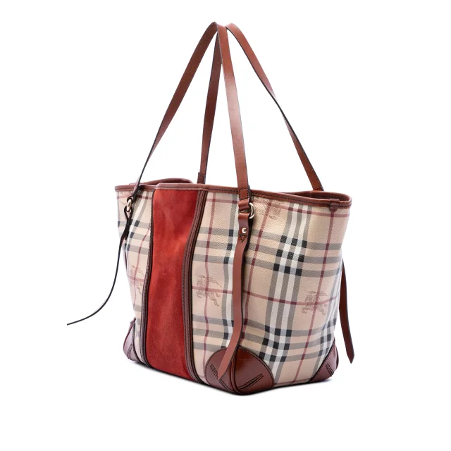 Beige Burberry Small Haymarket Check Coated Canvas Suede Panel Canterbury Tote in Beige Suede from Designer Revival, photo 2 of 6