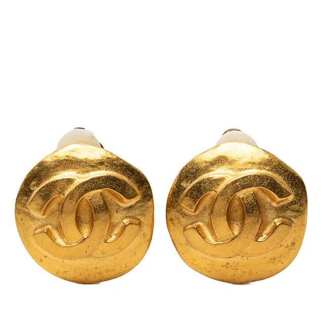 Gold Chanel CC Gold Plated Round Clip On Earrings in Gold from Designer Revival