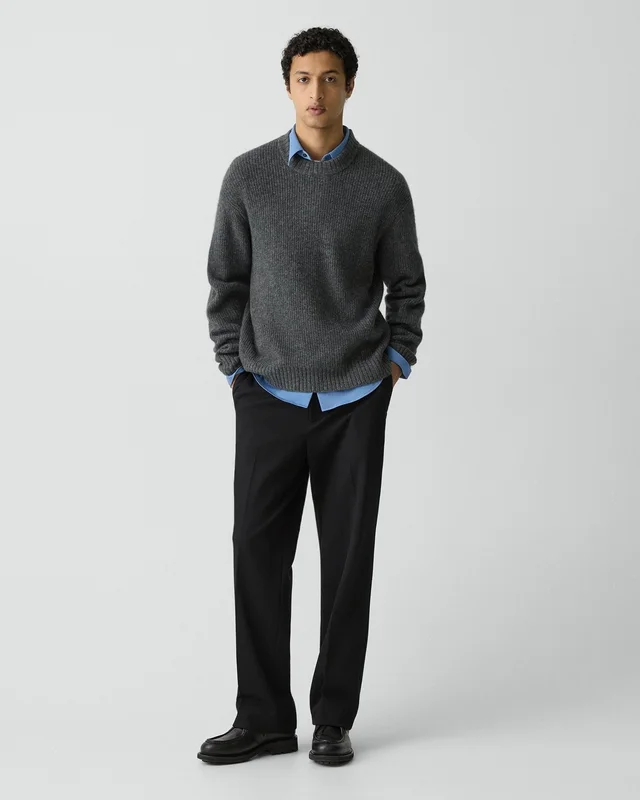 Theory Relaxed Crewneck Sweater in Astor Wool in CHARCOAL, photo 13 of 14 from Theory