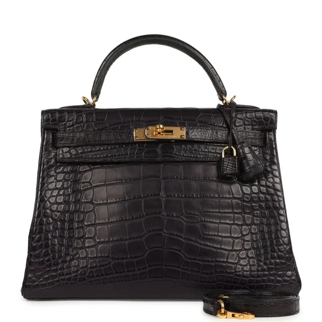 Hermès Kelly Retourne 32 Aubergine Matte Alligator Gold Hardware in Crocodile from Madison Avenue Couture