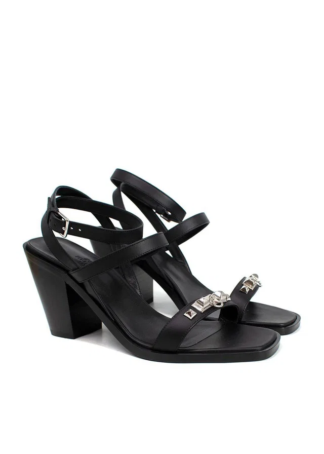 Hermès Black Leather Ivresse Sandals in Black Leather from HEWI