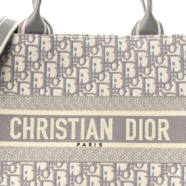 Dior Oblique Chambray Calfskin Medium Book Tote in Grey Calfskin from FASHIONPHILE, photo 8 of 12