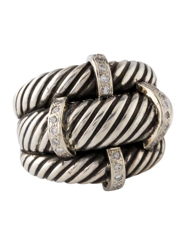 David Yurman Diamond Three Row Cable Ring in multicolor from The RealReal
