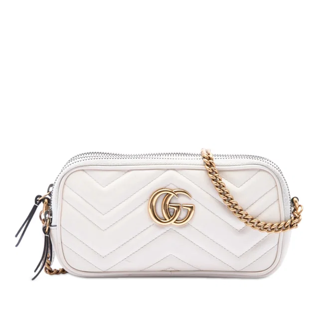 White Gucci Mini GG Marmont Matelasse Calfskin Triple Zip Crossbody in White Calfskin from Designer Revival