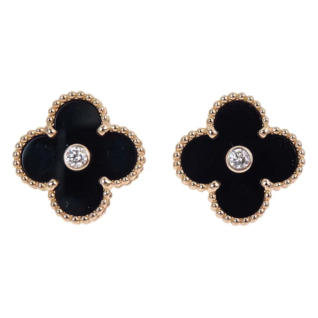 Van Cleef & Arpels Vintage Alhambra Pierced Earrings Au750 Onyx Jewelry from AMORE Vintage Tokyo