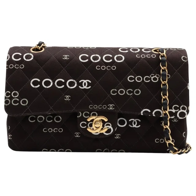 Chanel Circa 2001 Canvas CC Mark Logo Print CC Turnlock Chain Bag Black/White/Grey in Black Canvas from VINTAGE QOO TOKYO
