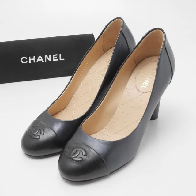 Chanel Pumps CC Logo Bicolor Shoes 36.5 in Leather from The Reluxe