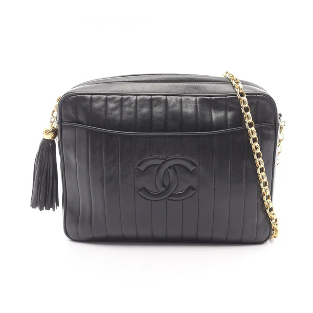 Chanel Shoulder Bag Mademoiselle Black Lambskin Fringe Chain in Black Lambskin from The Reluxe