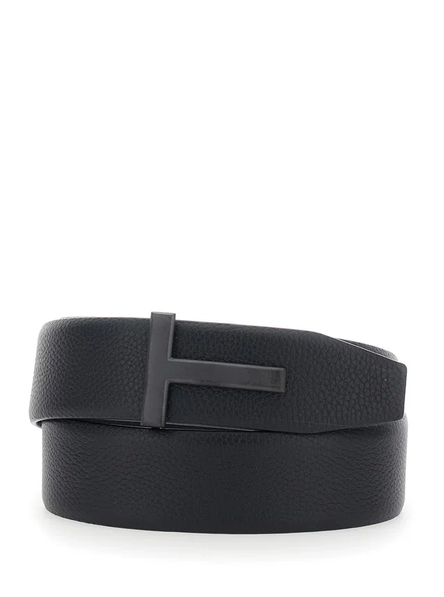 Tom Ford Icon T Belt — Black Calf Leather in Black Calfskin from HEWI