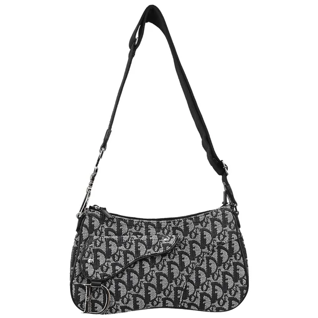 Dior Black Trotter Saddle Shoulder Bag in Black Canvas from AMORE Vintage Tokyo