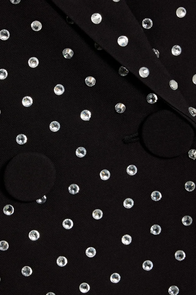 The Sei Crystal-Embellished Double-Breasted Twill Blazer in Black, photo 4 of 4 from THE OUTNET