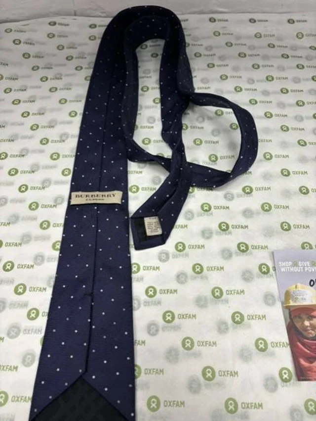 Burberry London Navy Silk Tie White Polka Dot Pattern Italy in Multi-coloured Silk from Oxfam Online Shop, photo 2 of 2