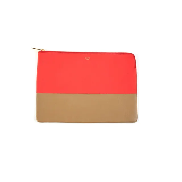 Celine Pouch Red/Taupe in Taupe Calfskin from The Purse Affair