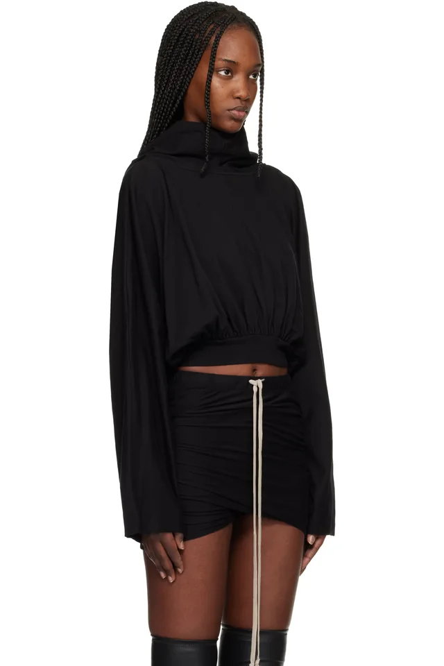 Rick Owens DRKSHDW Black Temple Cropped Hoodie, photo 2 of 4 from SSENSE