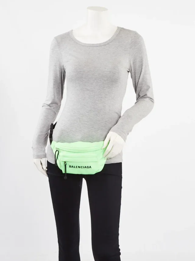 Balenciaga Verde Fluo Recycled Nylon Logo Embroidered Wheel Belt Bag in Nylon from Yoogis, photo 2 of 13