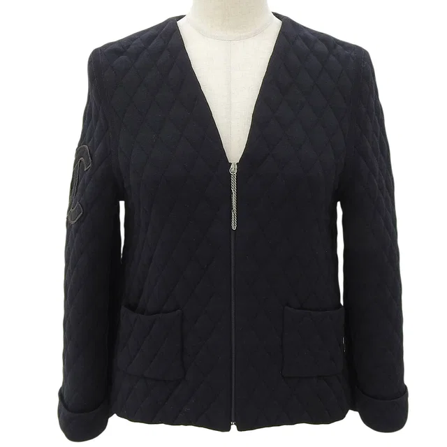 Chanel 2005 CC Mark Patch Quilted Jacket #36 Black in Black Wool from VINTAGE QOO TOKYO
