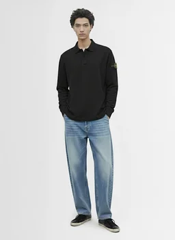 Stone Island Long-sleeve polo shirt with ribbed collar in 0% Cotton, photo 2 of 5 from LUISAVIAROMA